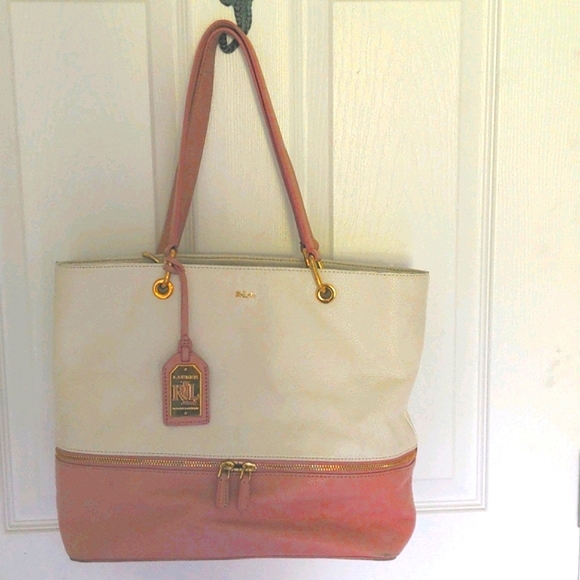 Cream and Pink Ralph LaurenTote - Picture 1 of 12